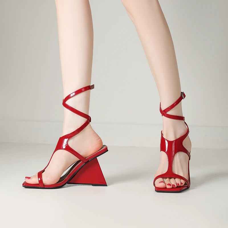 Cross-Strap Buckle Strap Toe Buckle Strap Round High Heels Sandal