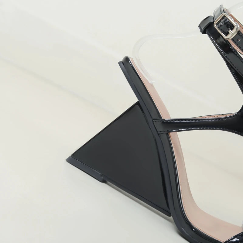 Cross-Strap Buckle Strap Toe Buckle Strap Round High Heels Sandal