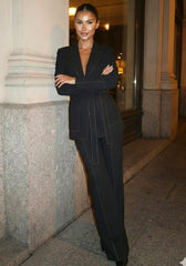 Topstitch Detail Suit Black