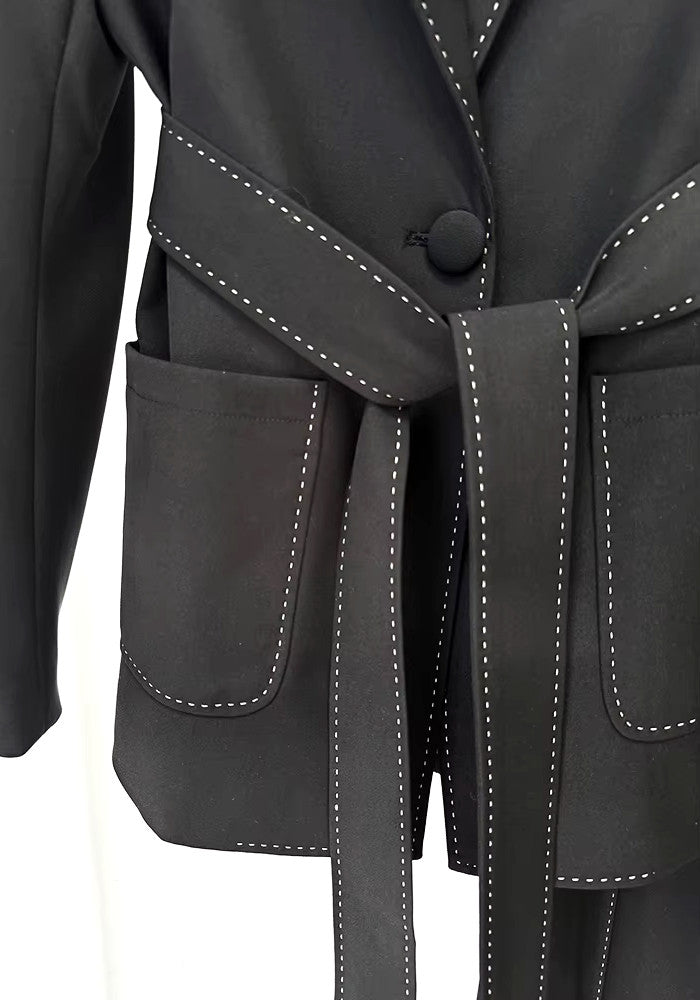 Topstitch Detail Suit Black