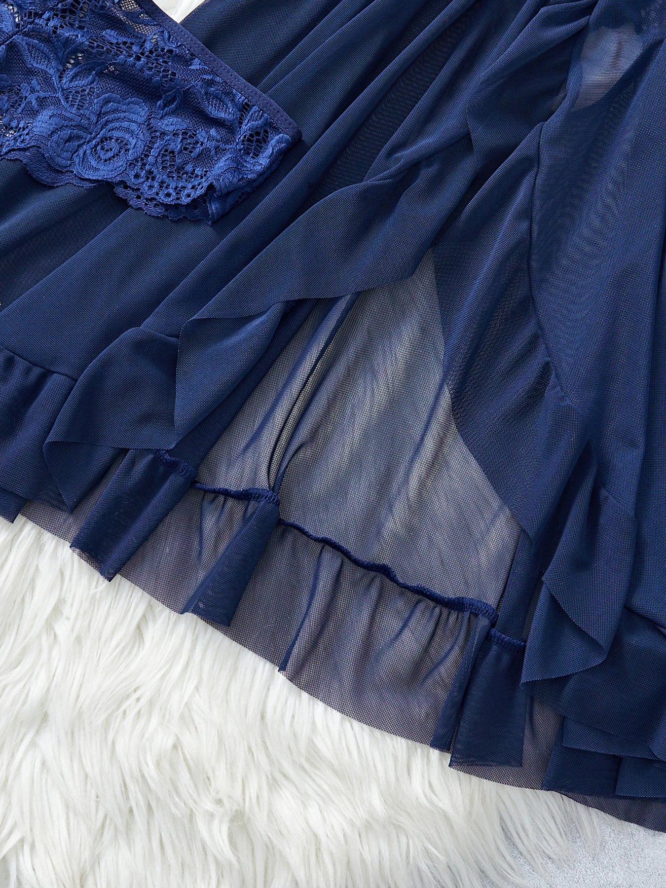 Transparent Blue Lingerie Underwear Sleepwear Lace Nightdress And Panties Pijamas Set Female Nighty