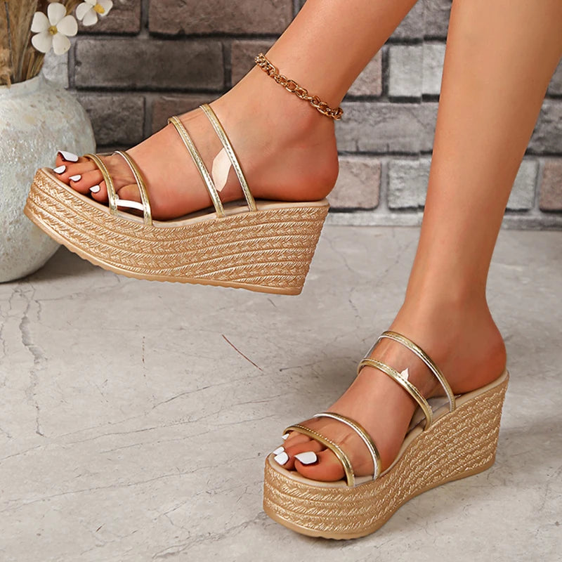 Transparent PVC Thick Platform Chunky Wedges High Heels Sandals