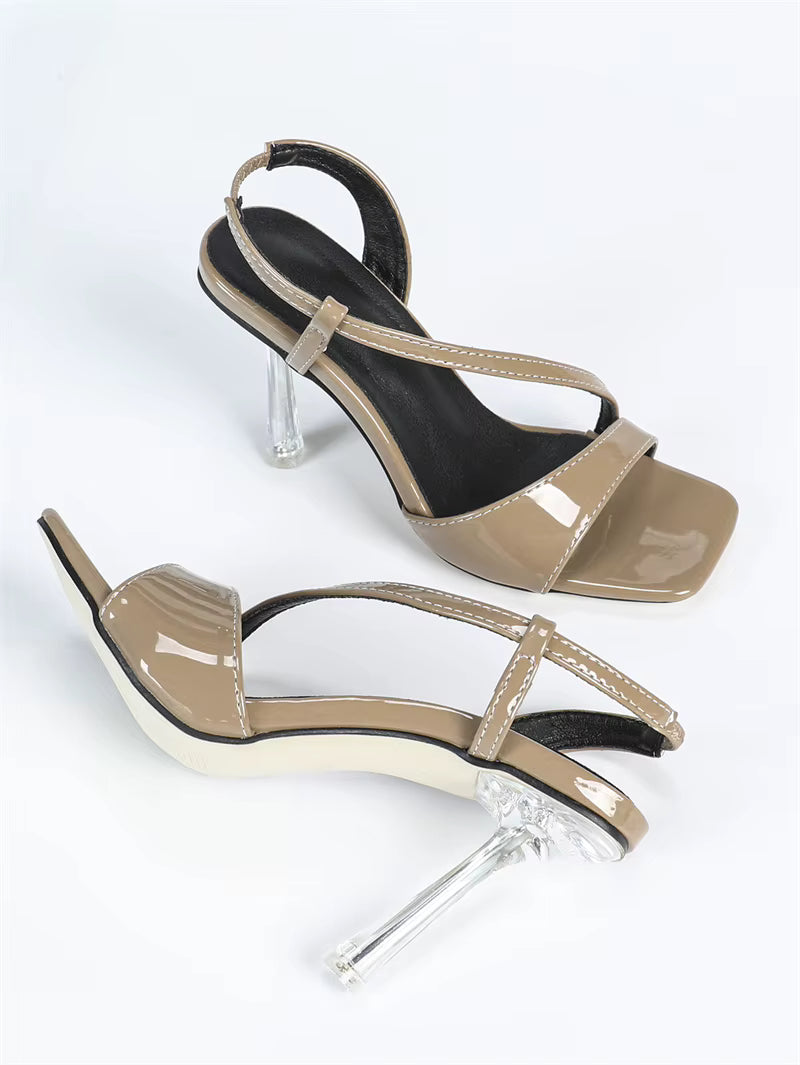 Patent Leather Fashion Square Toe Transparent Perspex Pumps Heels
