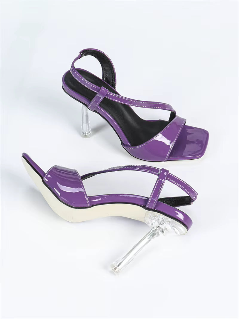 Patent Leather Fashion Square Toe Transparent Perspex Pumps Heels