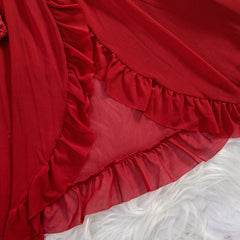 Transparent Red Lingerie Underwear See Through Sleepwear Lace Nightdress And Panty Pijamas Sets Female Nighty