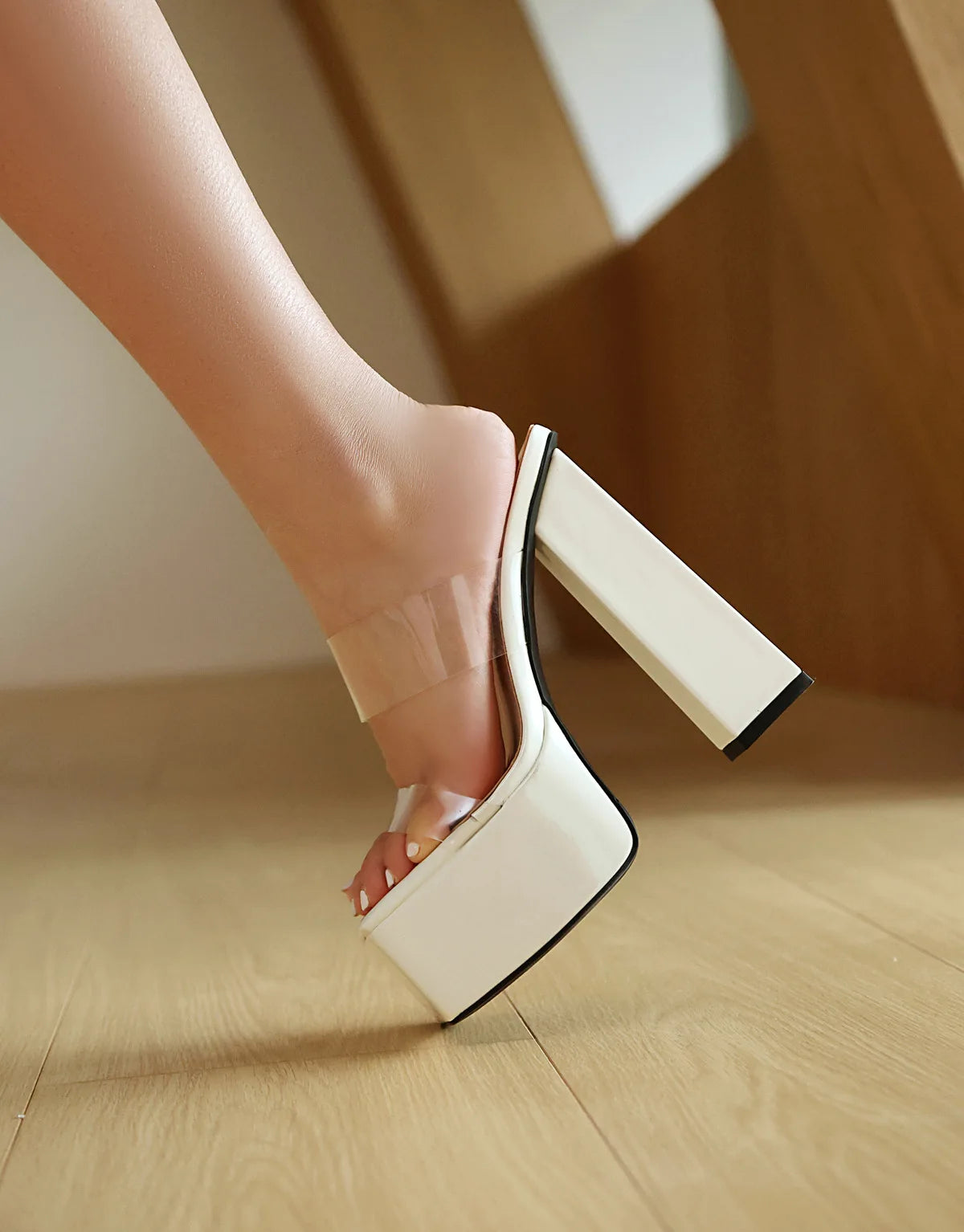 Transparent Summer Super Square Toe Slides High Heels Sandals