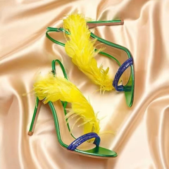 Trendy Feather Sweet Open Heel Party Back Strap Heels Sandals