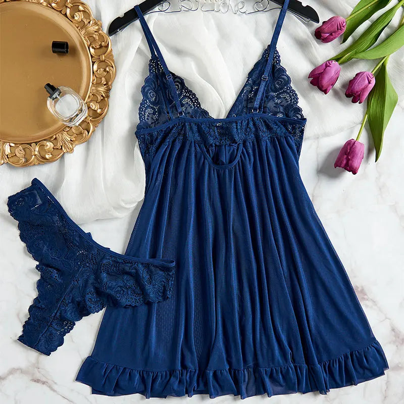Tulle Suspenders Lace V-Neck Sleepwear Underwear Semi-transparent Night Dress Lingerie Nightgowns