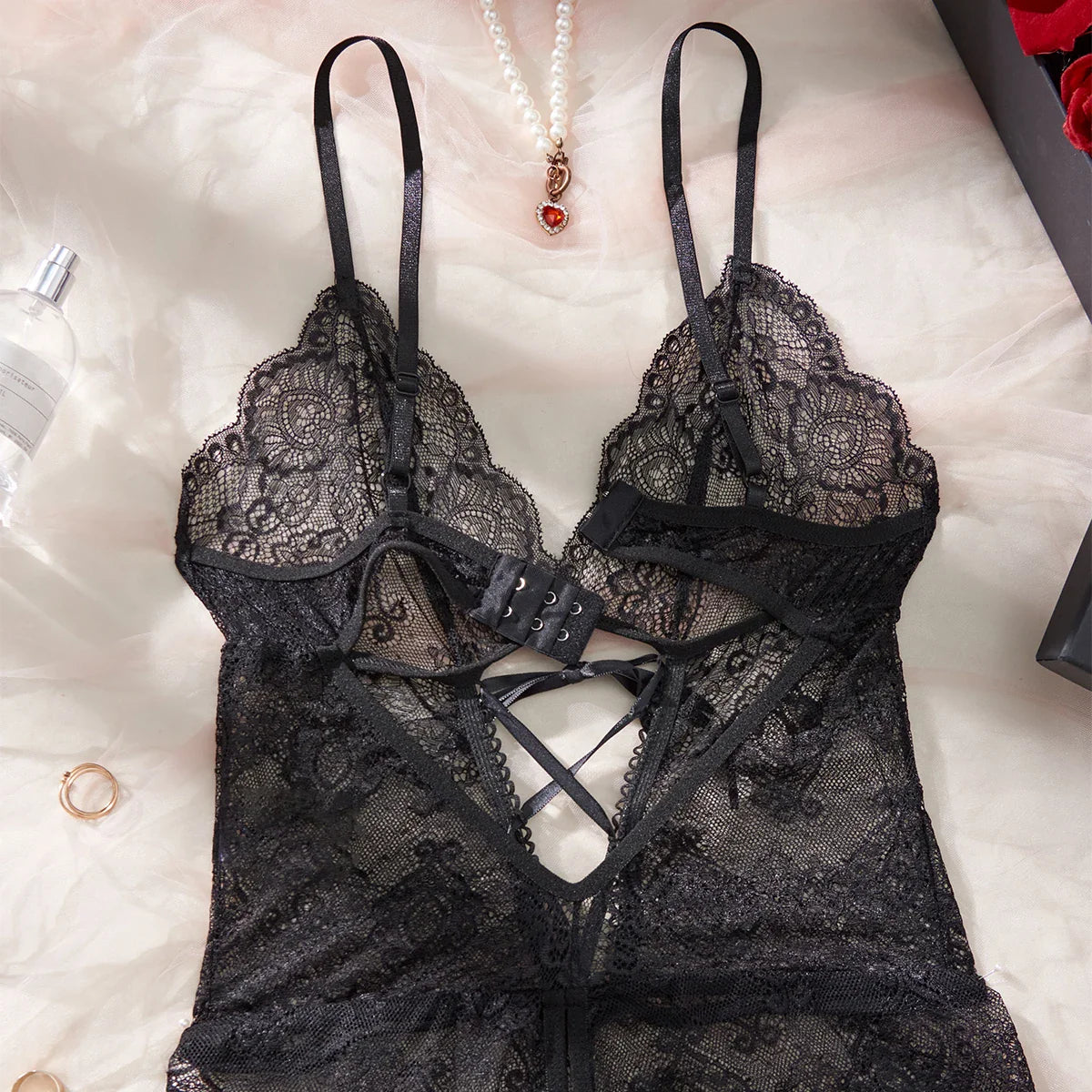 Ultra See Through Nightgown Black V-neck Bra Night Erotic Dress Woman Sheer Pajamas Crotchless Lingerie