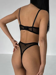 Ultra Thin Transparent Bra and Thong Set Underwear Polka Dot See Through Mesh Sheer Push Up Bras Lingerie Set