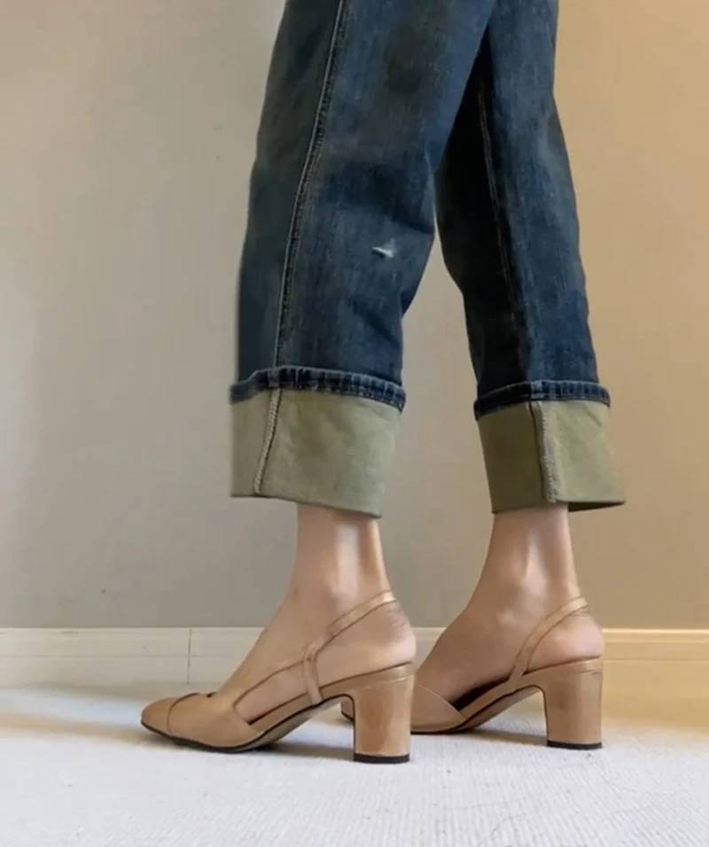Retro Style Cover Toe Thick Heel Sandals Slip On Footwear