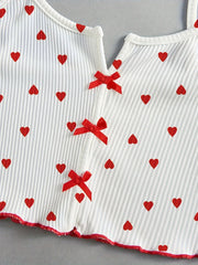 Valentine's Day Love Print Bow Dipped Crop Tops and Shorts Set Pajamas Sets Summer Casual Loungewear Home Clothes