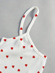 Valentine's Day Love Print Bow Dipped Crop Tops and Shorts Set Pajamas Sets Summer Casual Loungewear Home Clothes