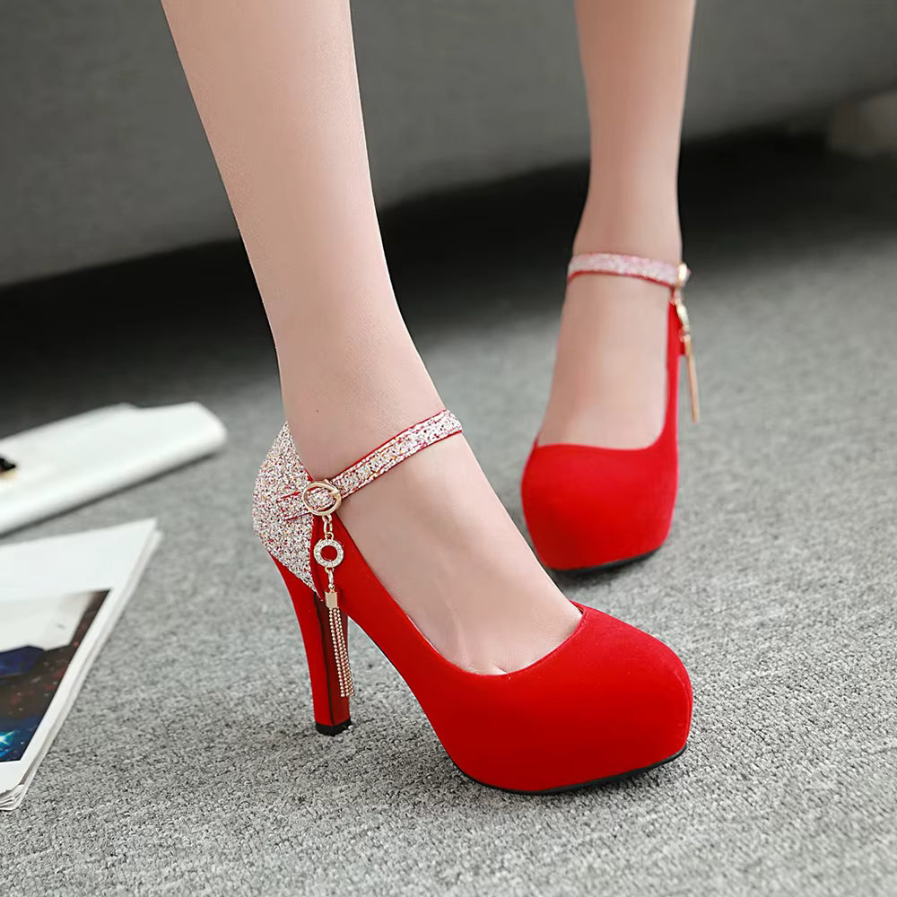 Velvet Bottom Pumps Evening Dress Wedding Party Tassel High Heels Shoe