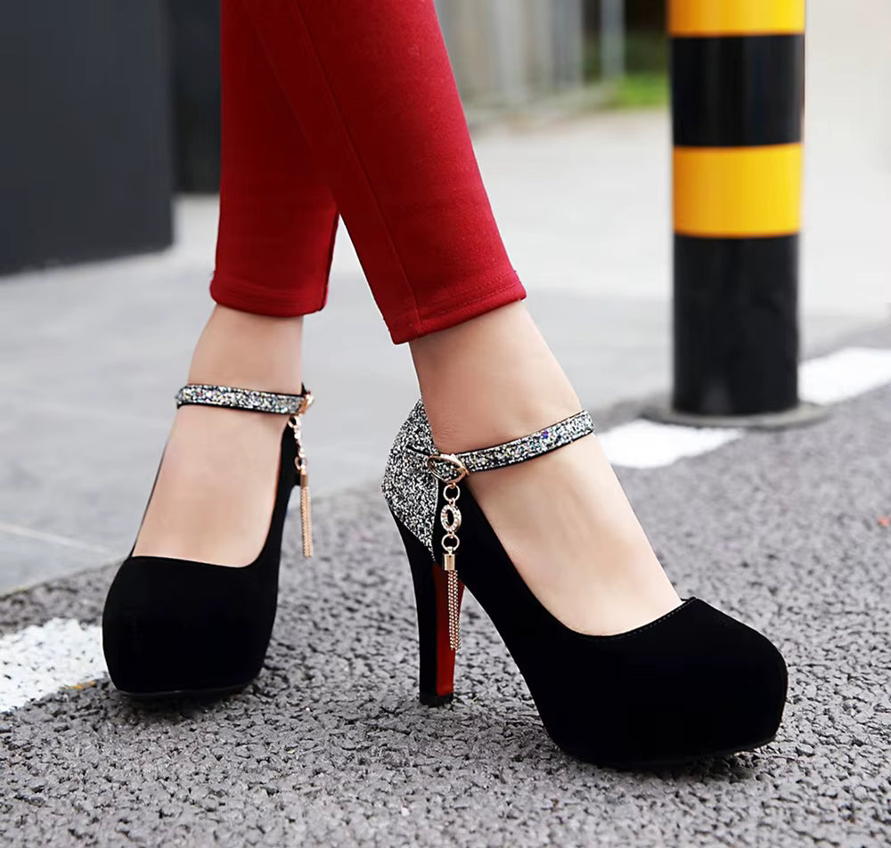 Velvet Bottom Pumps Evening Dress Wedding Party Tassel High Heels Shoe