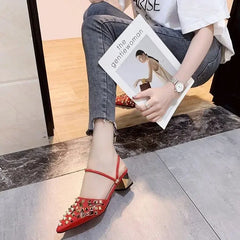 Vintage Comfort Block Heel Pointed Toe High Heel Sandals