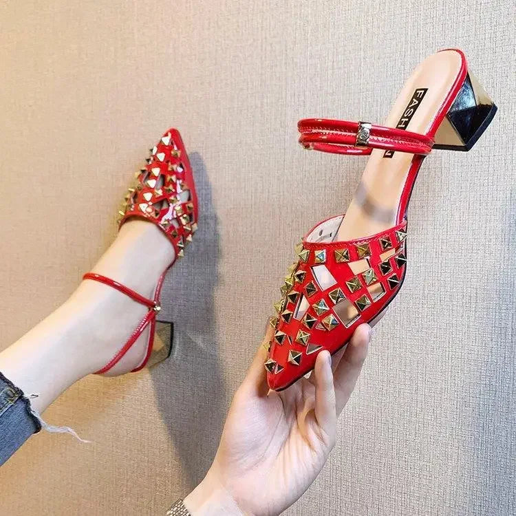 Vintage Comfort Block Heel Pointed Toe High Heel Sandals
