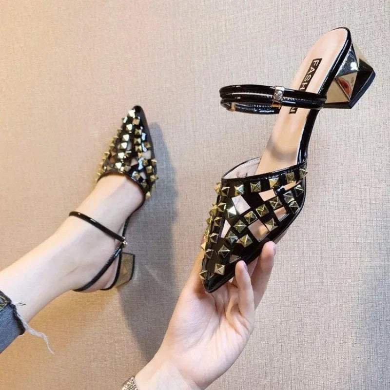 Vintage Comfort Block Heel Pointed Toe High Heel Sandals