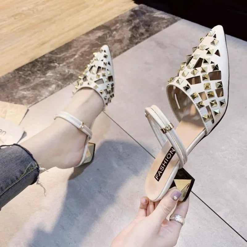 Vintage Comfort Block Heel Pointed Toe High Heel Sandals