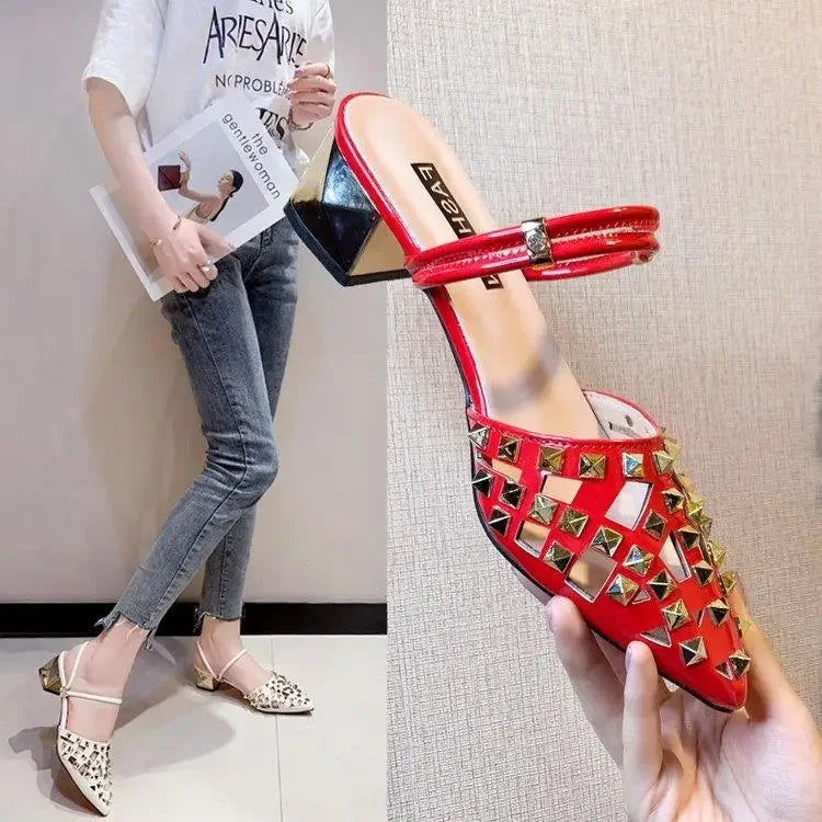 Vintage Comfort Block Heel Pointed Toe High Heel Sandals