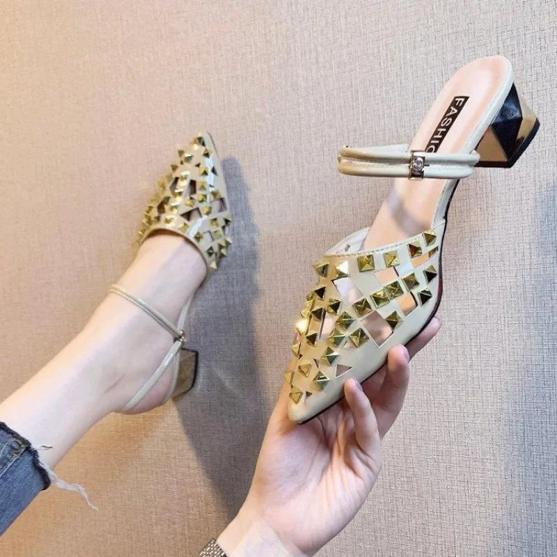 Vintage Comfort Block Heel Pointed Toe High Heel Sandals