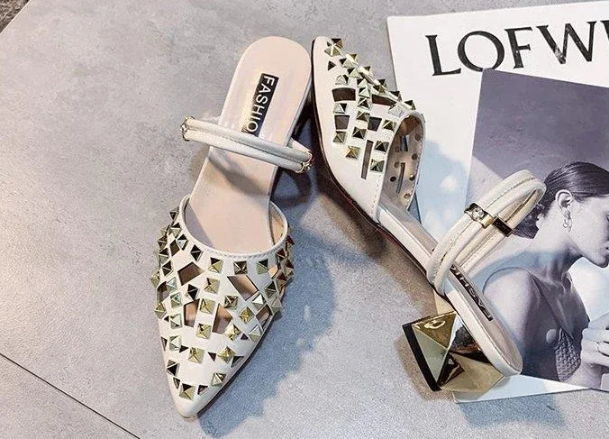 Vintage Comfort Block Heel Pointed Toe High Heel Sandals