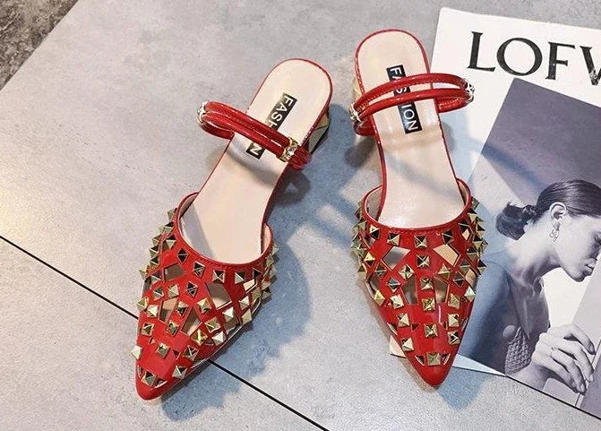 Vintage Comfort Block Heel Pointed Toe High Heel Sandals