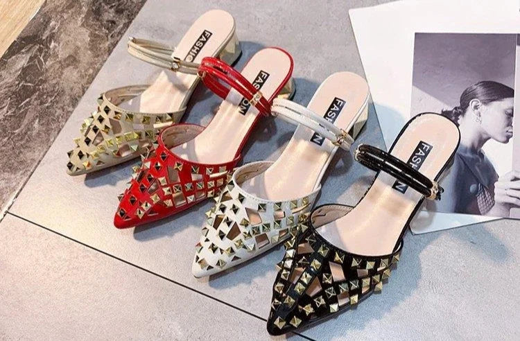 Vintage Comfort Block Heel Pointed Toe High Heel Sandals