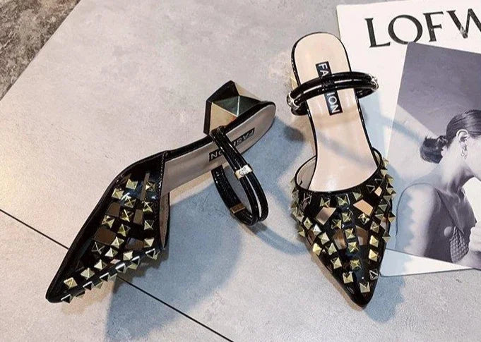 Vintage Comfort Block Heel Pointed Toe High Heel Sandals