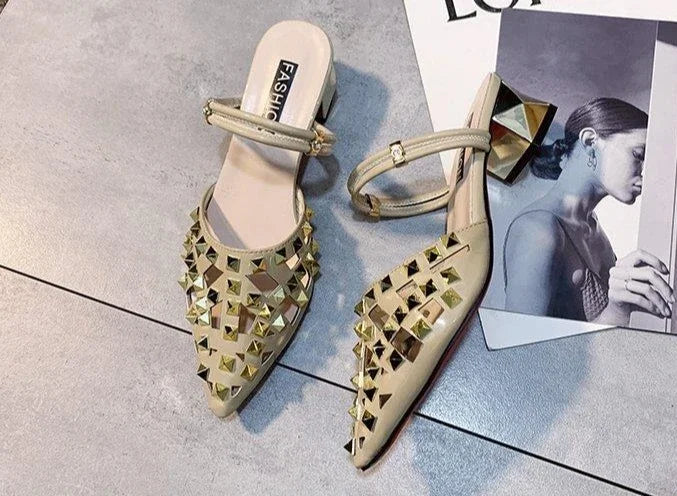 Vintage Comfort Block Heel Pointed Toe High Heel Sandals