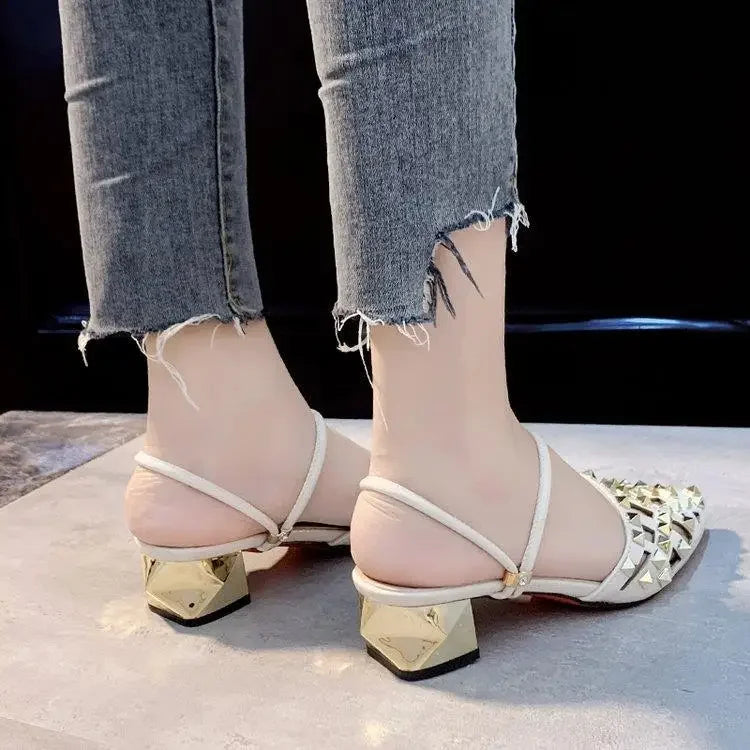 Vintage Comfort Block Heel Pointed Toe High Heel Sandals