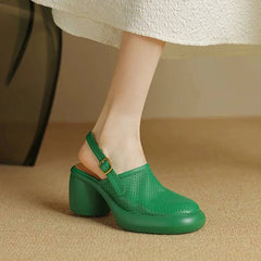Vintage Hollow Chunky Platform Soft Thick Sole Buckle Strap High Heels Sandals