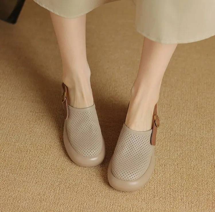 Vintage Hollow Chunky Platform Soft Thick Sole Buckle Strap High Heels Sandals