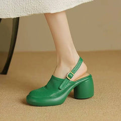 Vintage Hollow Chunky Platform Soft Thick Sole Buckle Strap High Heels Sandals