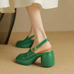 Vintage Hollow Chunky Platform Soft Thick Sole Buckle Strap High Heels Sandals