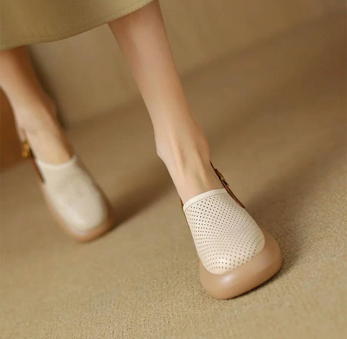 Vintage Hollow Chunky Platform Soft Thick Sole Buckle Strap High Heels Sandals