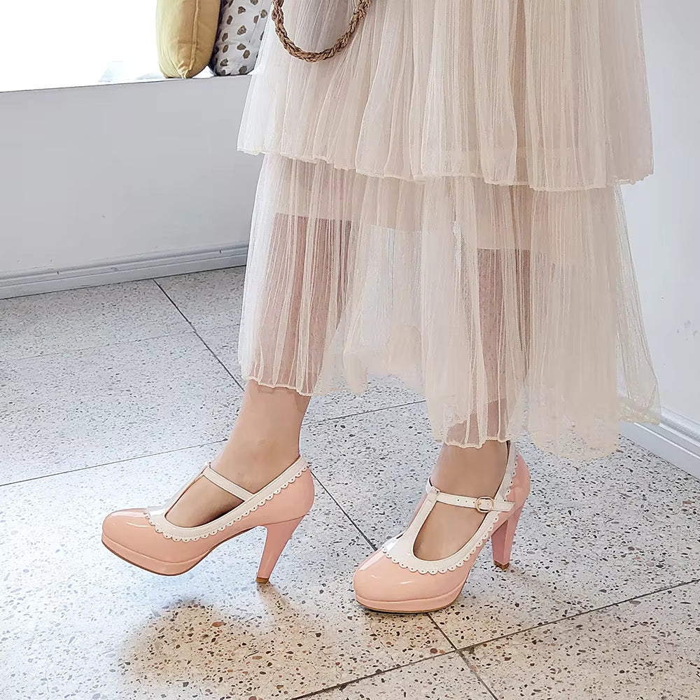 Vintage T Strap Patent Leather Pumps Heels Footwear Sandal