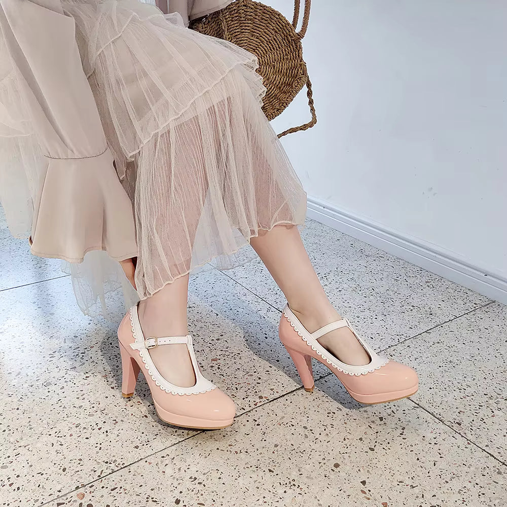 Vintage T Strap Patent Leather Pumps Heels Footwear Sandal