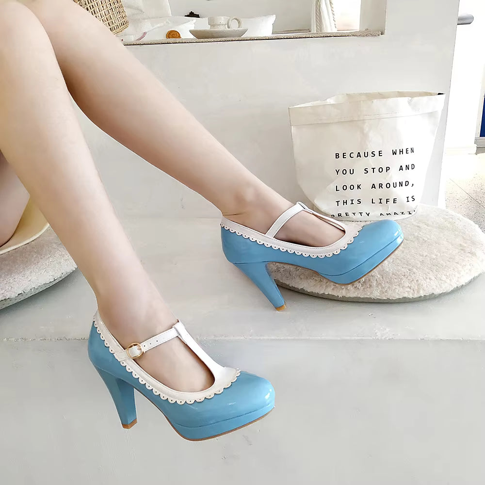Vintage T Strap Patent Leather Pumps Heels Footwear Sandal