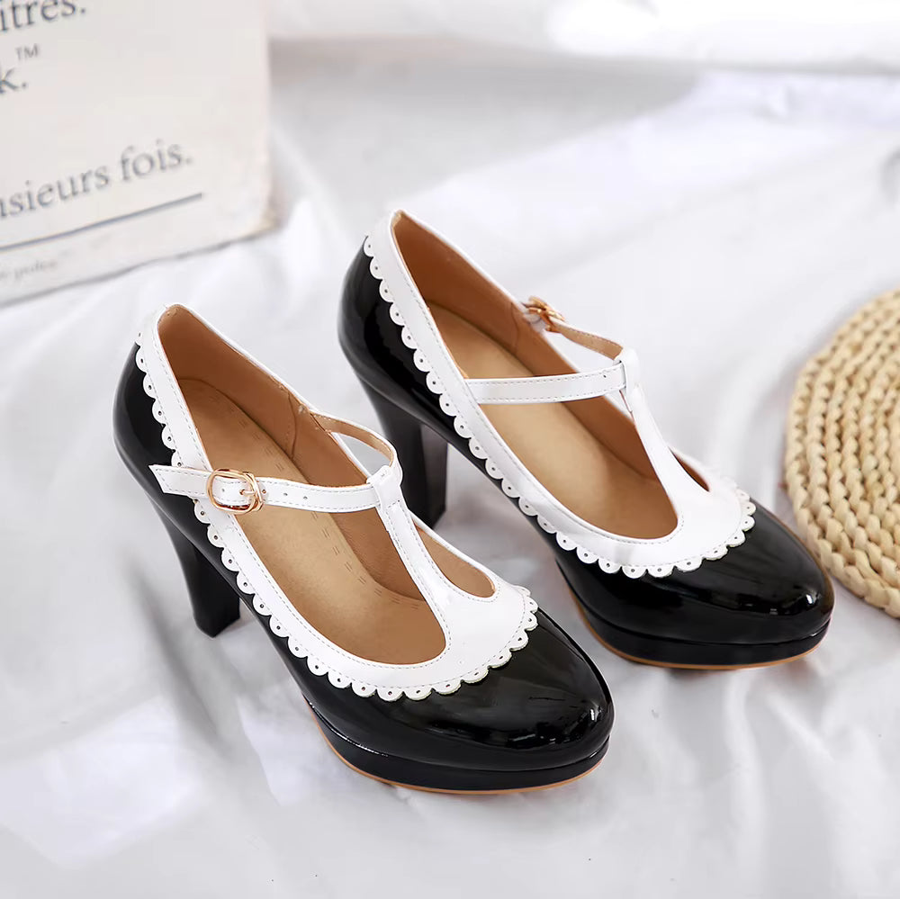 Vintage T Strap Patent Leather Pumps Heels Footwear Sandal