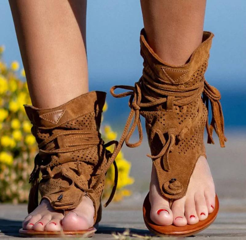 Vintage Tassel Rome Gladiator Clip Toe Retro Ankle Strap Sandals