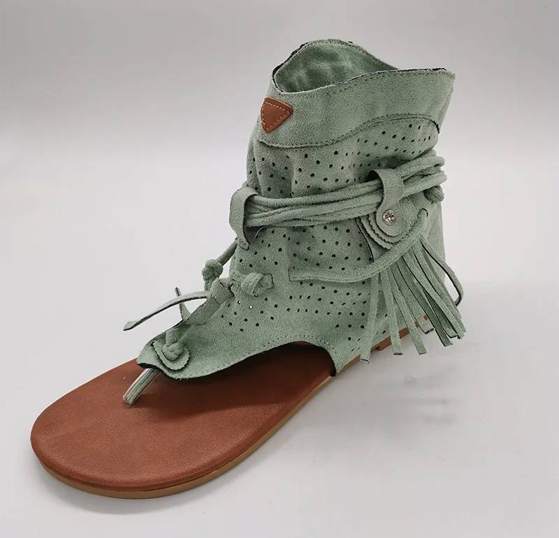 Vintage Tassel Rome Gladiator Clip Toe Retro Ankle Strap Sandals