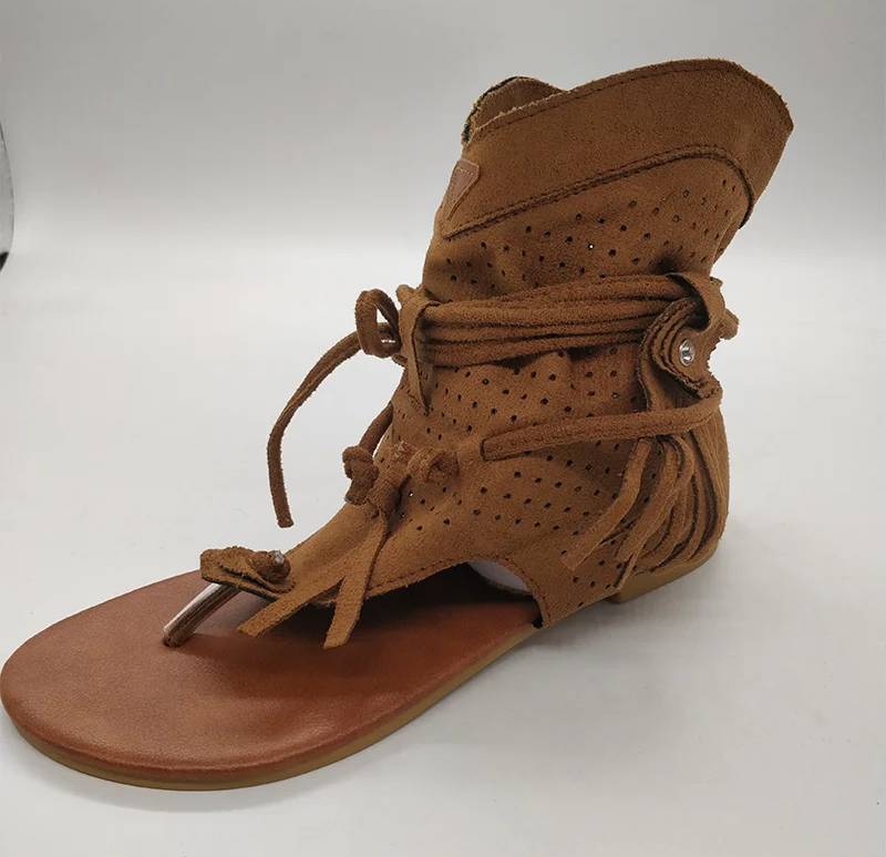Vintage Tassel Rome Gladiator Clip Toe Retro Ankle Strap Sandals