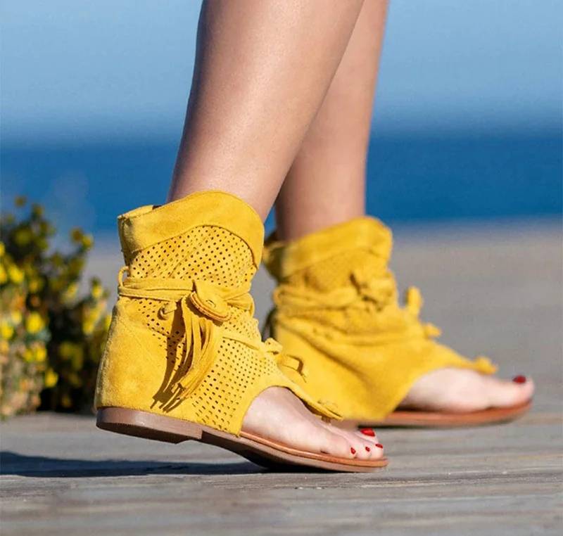 Vintage Tassel Rome Gladiator Clip Toe Retro Ankle Strap Sandals