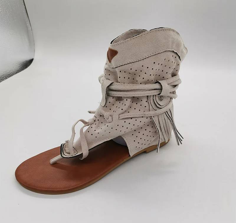 Vintage Tassel Rome Gladiator Clip Toe Retro Ankle Strap Sandals