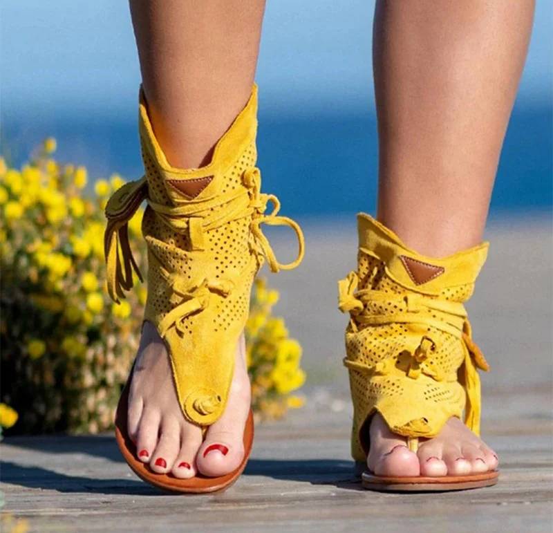 Vintage Tassel Rome Gladiator Clip Toe Retro Ankle Strap Sandals