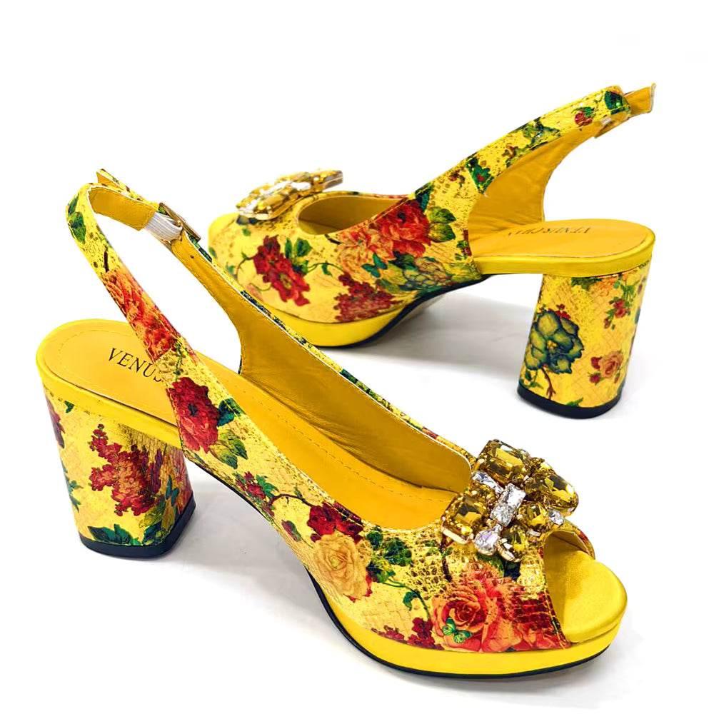Wedding Party Bigger Size Thick Heel Sandals and Bags Matching Set