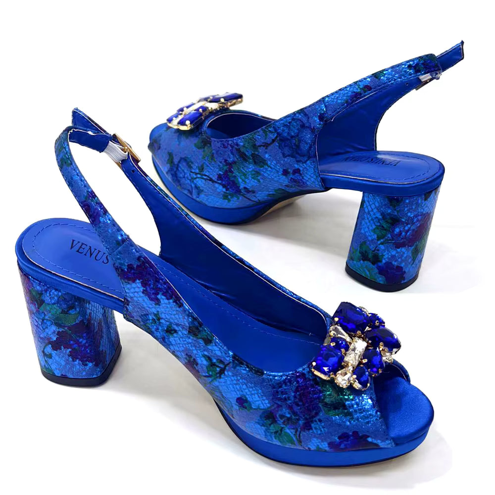 Wedding Party Bigger Size Thick Heel Sandals and Bags Matching Set