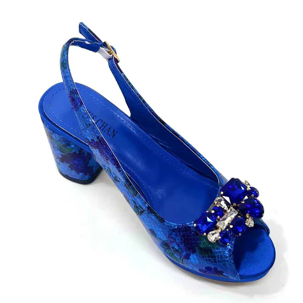 Wedding Party Bigger Size Thick Heel Sandals and Bags Matching Set