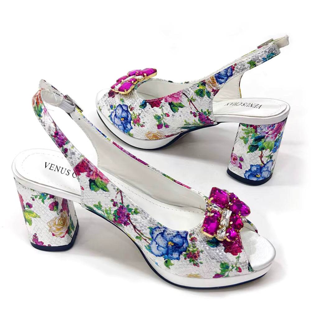 Wedding Party Bigger Size Thick Heel Sandals and Bags Matching Set